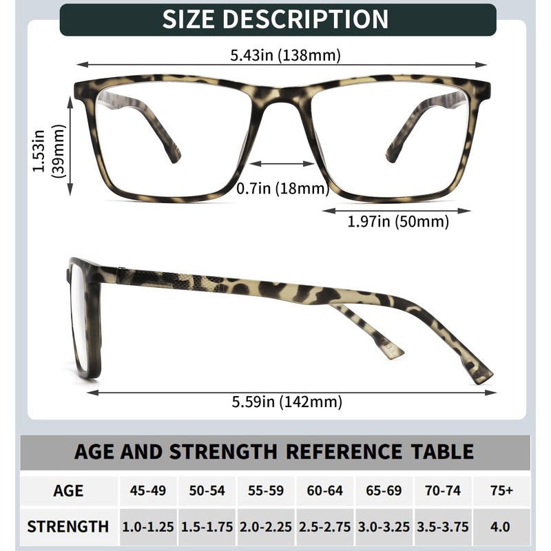 READITEASY Mens Reading Glasses 2.0+ Blue Light Blocking 4 Pack,