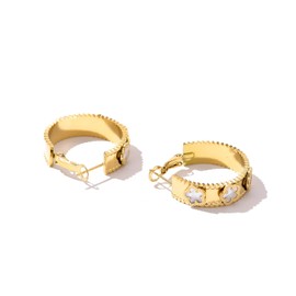 14K Gold Plated Clover Earrings for Women Hypoallergenic Stainless Steel Clover Hoop Earrings Lovely Gift (14K Gold-White)