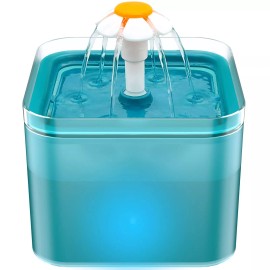 AONBOY Cyan Green Cat Water Fountain 2L LED Quad Filtration System Quiet Pump