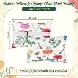 Juexica 2 Pack Outdoor Beach Chair Head Pillow with Strap 16 x 11 Inches Colorful Floral Hammock Lumbar Lounge Recliner Resting Pillows for Beach Office Chair