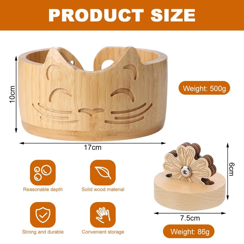 Lvjkes Yarn Bowl, 17 x 10 cm Wooden Cat Ear