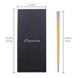 Chinese Chopsticks Gold Stainless Steel 5 Pairs Sushi Chopsticks for Japanese Korean Chopsticks Metal 23.4 cm Length Chopsticks Dishwasher Safe Good Gift for Christmas / Birthday