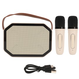 Mini Karaoke Machine Set Portable Stable Transmission Bluetooth Speaker with Wireless Microphones for Home Party White Double Mic