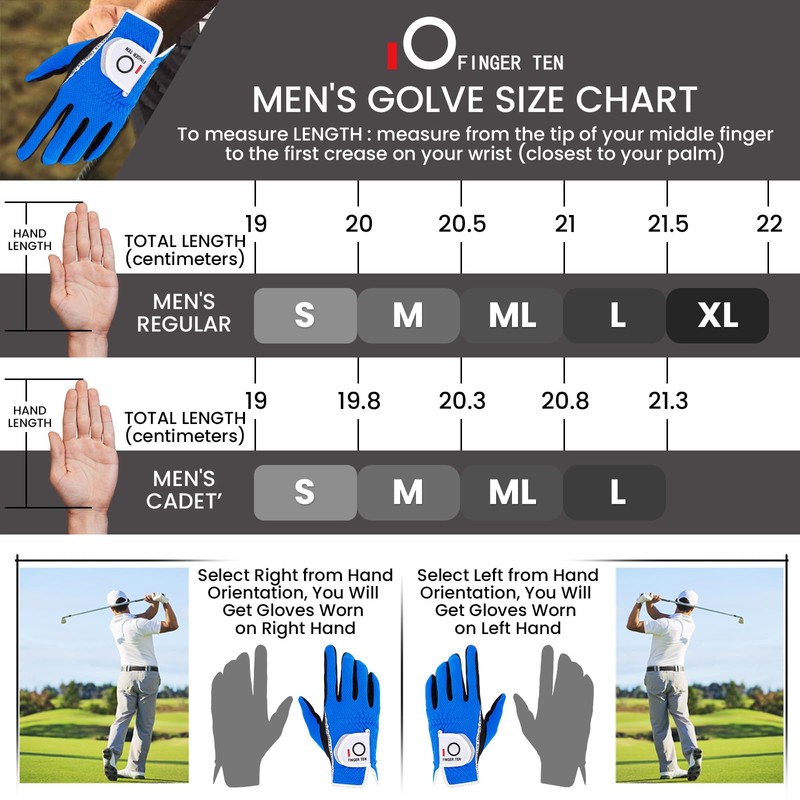 FINGER TEN Golf Gloves Men Rain Grip Value 2 Pack