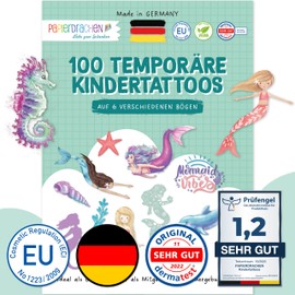 Papierdrachen 100 Particularly Skin-Friendly Children's Tattoos - Mermaid Tattoos - for Children - for Boys and Girls - Tested & Made in Germany - Set 28