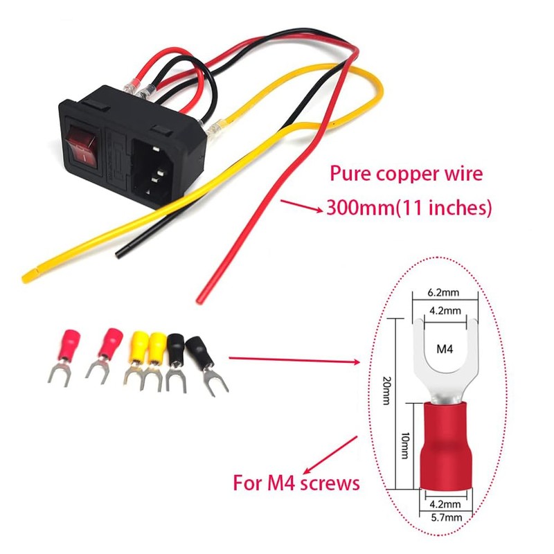 Rocker Switch Power Socket Inlet Module Plug and 4.9ft Power