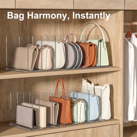 SortNStore Bag & Purse Organizer for Closet: Adjustable Clear Handbag Storage Shelf - Plastic Clutch Dividers for Closet Organizers and Storage - Keep Carteras & Pocketbook Upright