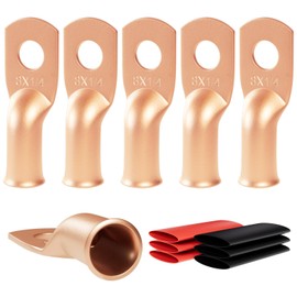 6pcs 8 Awg - 1/4" (M6) Sanuke Wire Lugs Ring Terminal Connectors Ends Heavy Duty for Battery Cable Lug Wire Electrical Eyelets with 3:1 Dual Wall Adhesive Heat Shrink