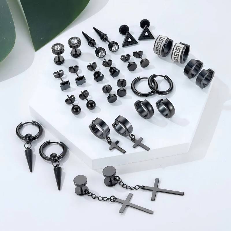 15 Pares Aretes Hombre Piercing Pendientes Acero Inoxidable