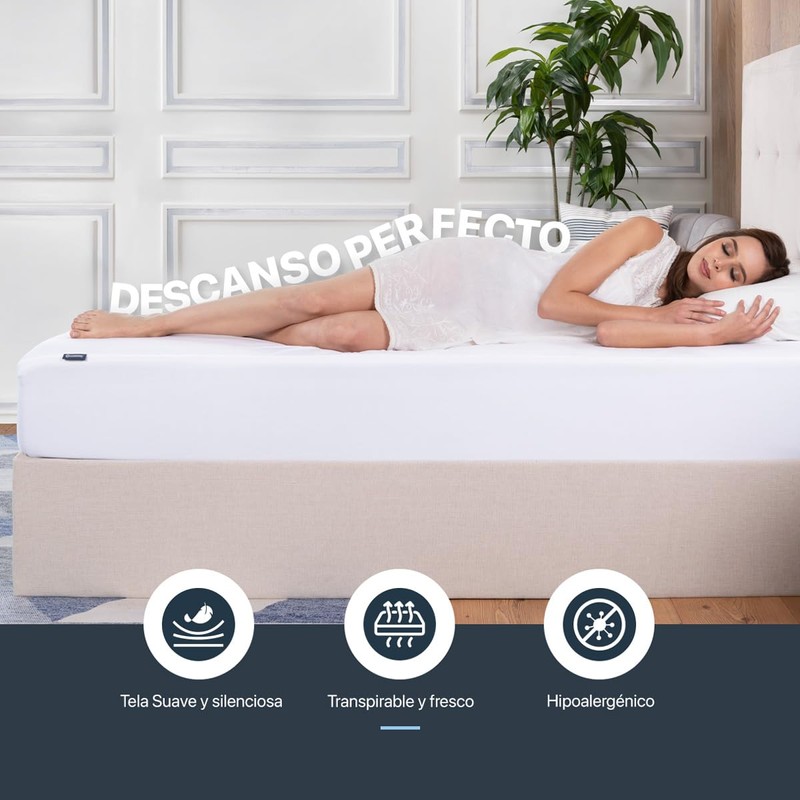 ESQUIMAL Protector Cubre Colchón 100% Impermeable, Tela Suave, Transpirable y