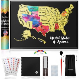 TRAVELISIMO Scratch Off Map of The United States, 12x17 inch United States Map with 25 Unique Accessories & Colorful Design, Perfect USA Maps for Wall Decor, Scratch Off US maps for Wall