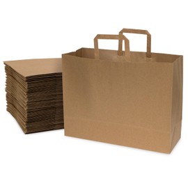 Prime Line Packaging 16x6x12 100 Pack Brown Bags with Handles, Large Grocery Bags, Kraft Paper Bags for Small Business, Retail, Lunch Bags, in Bulk