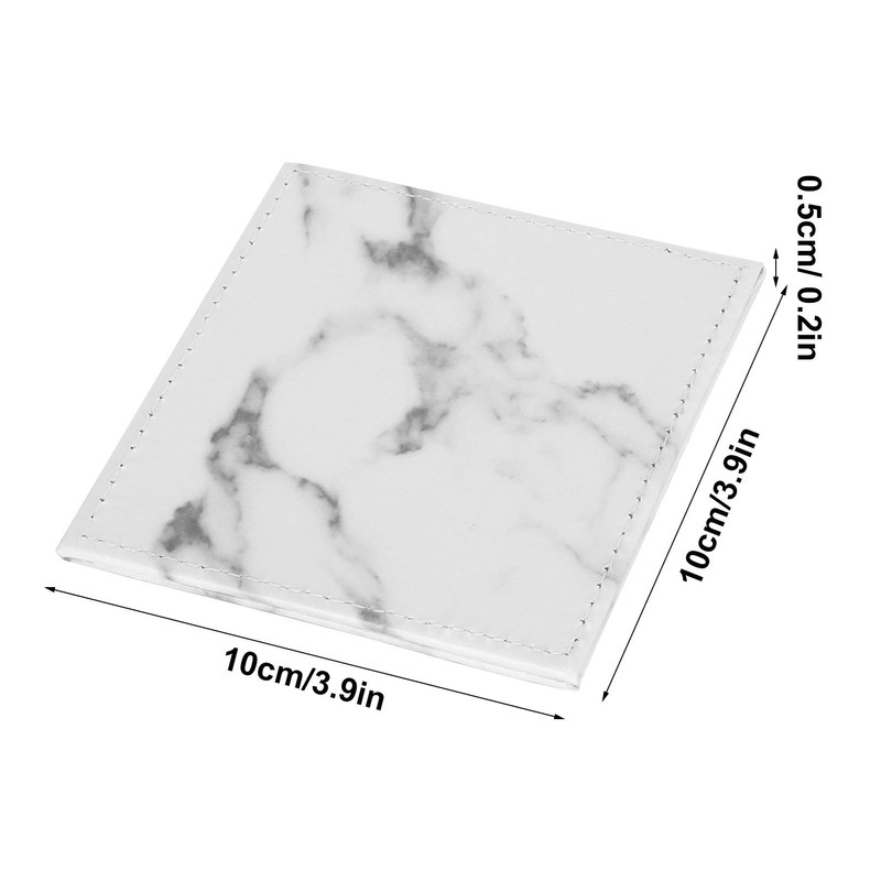 Marble Coasters for Drinks, 6PCS Square Marble White PU Leather