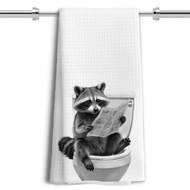 LUKIPOM Funny Raccoon Gifts Hand Towels for Bathroom, Funny Kitchen Towels, Raccoon Lover Gifts,Kids Bathroom Decor, 24x16 Inches