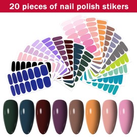 YEIRALA 20 Sheets 280 Pcs Mix Color Solid Nail Polish Strips Stickers Full Nail Wraps for Women Multiple Color Gel Nail Stickers Stick On Nails Polish Wraps for Nails Designs Gel Polish Stickers