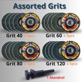 WA 20PACK - 2" inch Assorted Grits Mini VSM Zirconia 40#/60#/80#/120# Flap Discs and Mounting Mandrel Kit, Grinding & Sanding Wheels, 3/8" Arbor Hole, MAX 30,000RPM (GRIT 40/60/80/120)