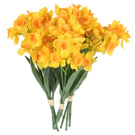 3 Bundles Daffodil Artificial Flowers 14.5In Real Touch Yellow Faux Daffodils Flowers Bouquet for Vase Home Office Wedding Floral Arrangement Decoration