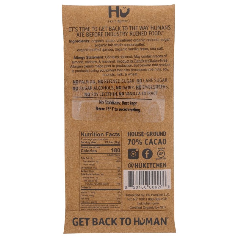 HU KITCHEN Bar Chocolate Vanilla Quinoa Qrispy, 2.1 OZ