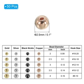 PATIKIL 2.5mm Tungsten Slotted Beads for Fly Tying, 50 Pcs Tungsten Beads Round Bead Head Ball for Jig Hooks Fishing Fly Tying Materials, Copper Tone