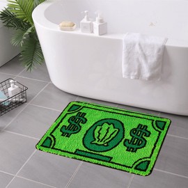 Money Bathroom Rug with Cool Bill Bath Mat, Cute Money Shape Rugs Fun Bath Rug Soft Washable Shower Carpet for Bathroom Decor Rug (Green)