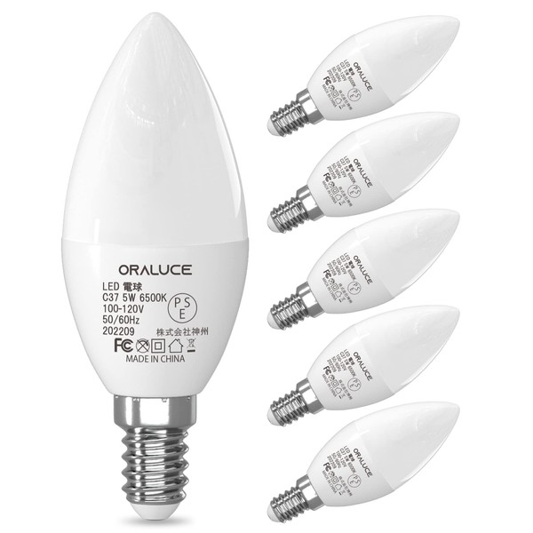 ORALUCE LED Chandelier Bulb, E12 LED, 40W Equivalent, Daylight, 6500K,