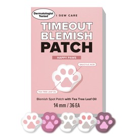 I DEW CARE Hydrocolloid Acne Pimple Patch - Timeout Blemish Happy Paws | Korean zit dark spot patches for face and skin, 36 Count (14mm), Pus absorbing with Tea Tree Oil, Facial Stickers