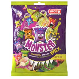 Incap Monster Mix I Sour hard Candies with Fizzy Filling I 150g 5.29 ounce