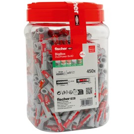 fischer DuoPower 8 x 40 in the BigBox, 450 Universal Dowels, Powerful 2-Component Dowels, Plastic Dowels for Mounting in Concrete, Bricks, Stone, Plasterboard Panels and much more, without Screws