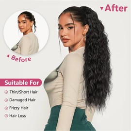 Ponytail Extension 24 Inch Claw Clip Ponytail Extension 190g Wavy Curly Claw Clip in Ponytail Hair Extensions Pony Tail Synthetic Hairpiece for Women (Light Brown with Blonde, 24 Inch)