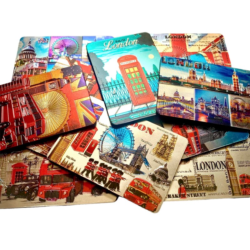 10 London Souvenirs Shiny Photo Magnets - Union Jack British