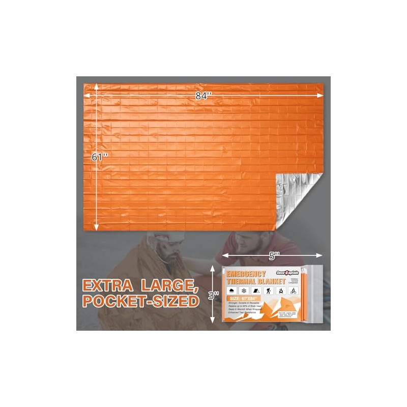 SecuCaptain Survival Emergency Thermal Blankets: Thicken 28um Space Mylar Blanket