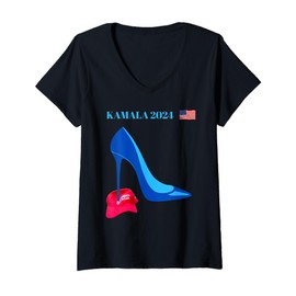 Womens Kamala Harris for President 2024 High Heel Crushed MAGA Hat V-Neck T-Shirt