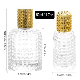 YWG Stone 2 Pack Refillable Clear Glass Luxury Spray Gold Cap Perfume Bottle Empty Atomizer Makeup Tool Bottles, Atomizer, Portable Mist Travel Dispenser for Travel 50ml/1.7oz
