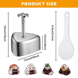 Nizirioo Pack of 2 Sushi Moulds, Sushi Maker, Onigiri Shape, Sushi Triangle Shape, Rice Balls Maker, Sushi Onigiri Mould, Stainless Steel Onigiri Rice Mould, DIY Tool with Rice Spoon for Onigiri