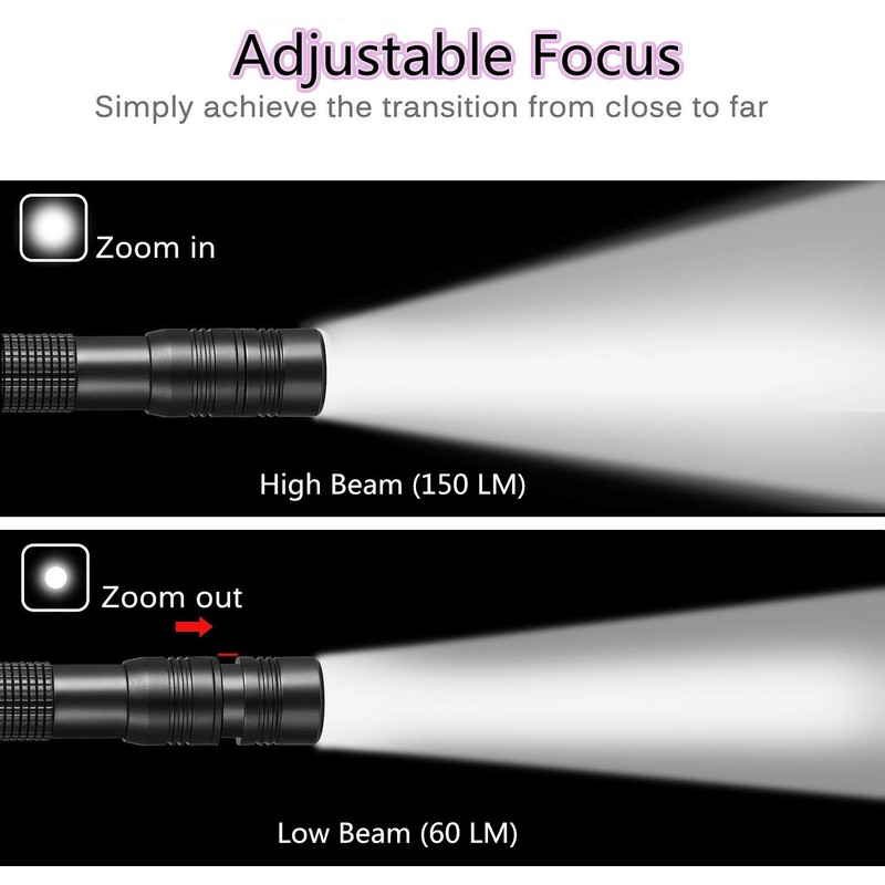 LED Pen Flashlight (3 Pack), Zoomable Head, COSMOING 3 Mode