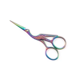 The Quilted Bear Vintage Stork Embroidery Scissors 3.5" - Sharp Scissors for Threads and Fabrics, Embroidery and Finishing Scissors for Precise Cutting (Rainbow)