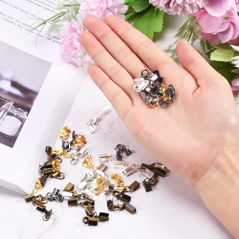 sourcing map 20Sets 3mm Fold Over Cord Ends with Lobster