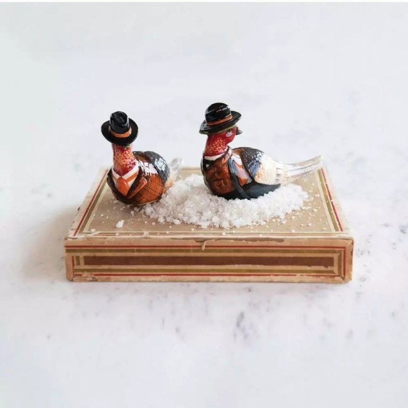 Roses and Mistletoe Thanksgiving Pilgrim Turkey Salt and Pepper Shaker