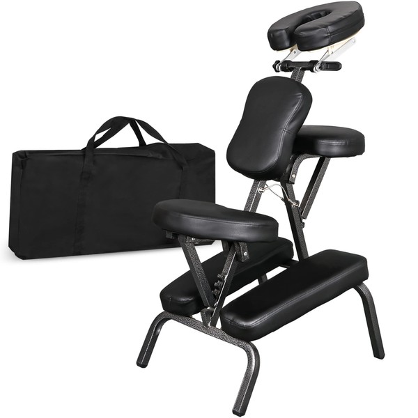 Nova Microdermabrasion Portable Massage Chair Foldable Tattoo Therapy Chair 4 Inches Thickness Sponge Face Cradle Spa Salon Massage Chair (Black)