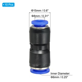PATIKIL 8 x 6mm Push to Connect Fittings, 10Pcs Plastic Air Line Hose Fitting Quick Release Pneumatic Connectors Straight Union Two Way Coupler for Tube, Blue