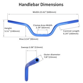 Handlebars 7/8 inch for 49-70cc Kids Dirt Bike, RUTU Heavy Duty Handle Bar for 2 Stroke ATVS Dirt Bike KX, Electric Bicycle Scooter - 6061 Aluminum Heat Treatment - Blue