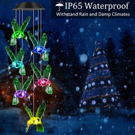 JOBOSI Hummingbird Decor Gifts, Solar Hummingbird (3.5 * 4.5in) Wind Chimes Lights, Mothers Day Wind Chime Gift, Gifts for mom, Women, Grandmother, Outdoor Garden Lawn Yard Decor