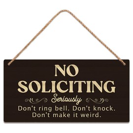 SCAZOMV No Soliciting Wood Sign Decor Don't Ring Bell Don't Knock Don't Make It Weird Funny Rustic Wood Front Door Sign Vintage Wall Hanging Plaque Porch Yard Home Farmhouse Decor 10''x 5''