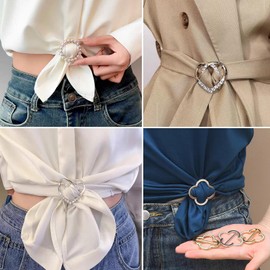 20 Pcs Scarf Ring and Slides for Scarves, Scarf Rings Clip Pin T Shirt Ties Clips for Women, Metal Gold Silver Round Circle Waist Clip Scarf Buckle Tshirt Clip Tightener for Loose Clothes Accessories