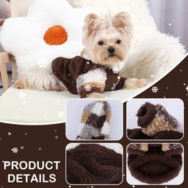 Fleece Dog Sweater Hoodie Warm Fuzzy Velvet Sweaters Winter Clothes for Small Dogs Girl Boy (Brown Plaid, XXS)