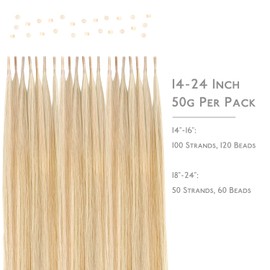 WENNALIFE I Tip Real Hair Extensions, 50 g, 100 Strands, 35 cm, Dirty Blonde Mixed Bleach Blonde Hair Extensions, Bonding Real Hair Extensions, Professional Hair Extensions, Real Human Hair Extensions