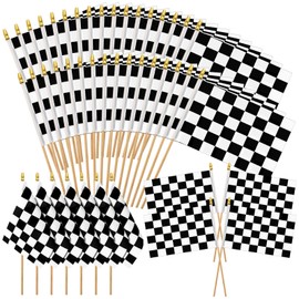 30Pcs Black and White Checkered Flags, Checkered Racing Flag On Sticks Mini Hand Held Race Car Theme Party Flags With Wooden Sticks for Party Decorations
