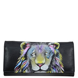Anna by Anuschka Women's Hand Painted Leather Triple Compartment Wallet/Clutch | Original Artwork, Lion Pride, One Size