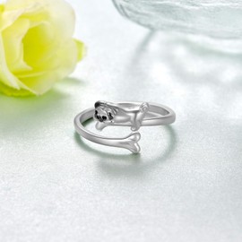 Daixiya Pug Gifts for Pug Lovers S925 Sterling Silver Pug Ring Cute Dog Pug Jewelry Gifts for Women, Sterling Silver, No Gemstone