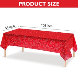 Western Party Tablecloth Paisley Table Cover Bandana Plastic Table Cloth Rectangle Floral Tablecloth for Western Cowboy Themed Party Decorations, 108 X 54 Inches (Red, 1 Pack)